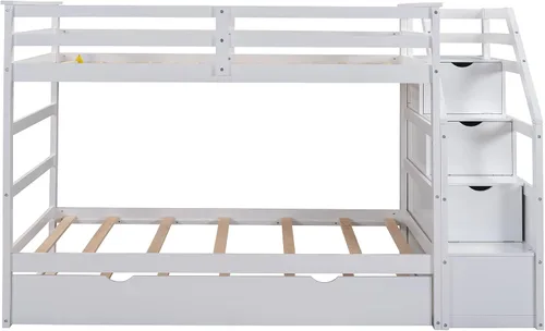 Miniatura 5 de Harper & Bright Designs Litera con nido y escalera, marco de literas de madera individual sobre cama individual con barandilla de seguridad, litera