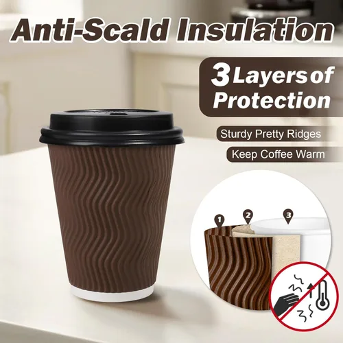 Miniatura 3 de Paquete de 100 tazas de café desechables de 8 onzas con tapas, tazas de café calientes aisladas para bebidas calientes y frías