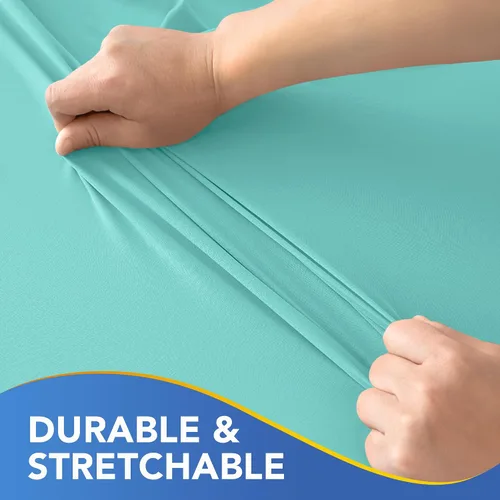 Miniatura 9 de Mantel de elastano para mesas rectangulares de 6 pies, paquete de 4 unidades, color azul aguamarina, para picnic al aire libre, manteles elásticos