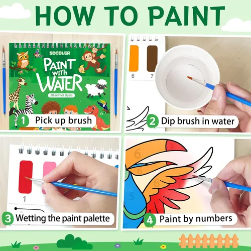 Miniatura 3 de Libros para colorear con agua para niños pequeños, papeles de pintura de acuarela sin desorden con tema de animales para niños, kit de pintura