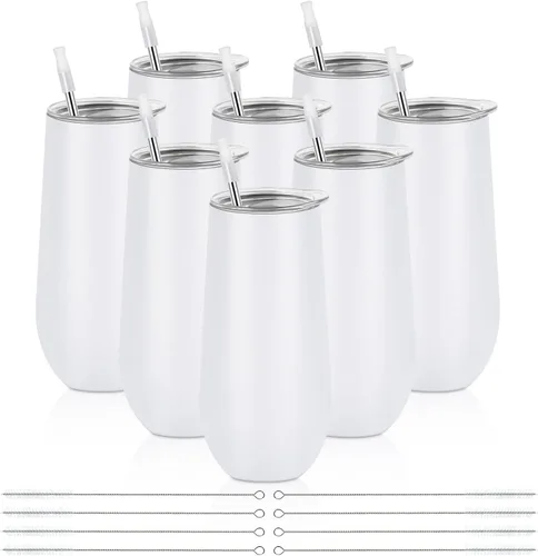 Miniatura 19 de Lifecapido Vasos de copa de champán sin tallo de 12 onzas, paquete de 12 vasos aislados de acero inoxidable para bodas, cumpleaños, Navidad (blanco)