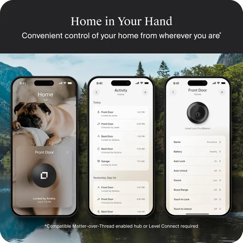 Miniatura 4 de Level Lock Pro - Cerradura inteligente más pequeña, rápida e innovadora del mundo - Cerrojo de seguridad de materia sobre rosca más llave Apple Home