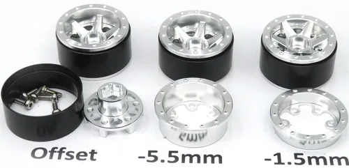 Miniatura 2 de hobbysoul Ruedas Beadlock 1.0 de compensación ajustable, llantas hexagonales de 0.276 in para RC Micro Crawler 1/18 TRX4M Axial SCX24 90081, plateado