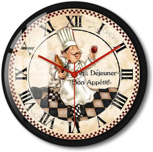 Reloj de cocina con marco negro, reloj de pared decorativo vintage de 12 pulgadas con números romanos, reloj de pared, movimiento silencioso,