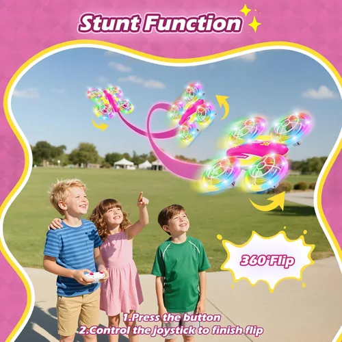 Miniatura 7 de Dron LED RC para niños de 6 años en adelante, regalo de Navidad y cumpleaños para niños y niñas con baterías remotas, voltereta de 360°, modo