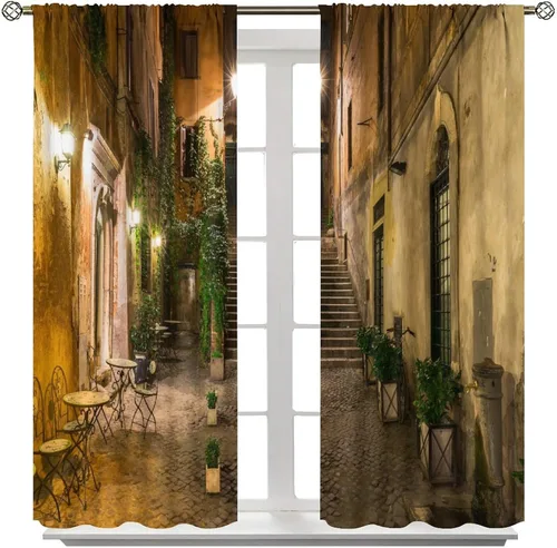 Miniatura 2 de Cortinas italianas, patio antiguo, sillas de café de Italia, casas históricas en la calle, sala de estar, dormitorio, cortinas opacas con bolsillo