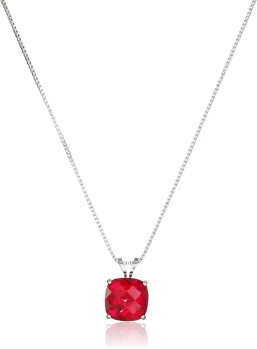 Collar con colgante de piedra preciosa cortada en damero tipo cojín de plata de ley (8mm), plata de ley, Rojo, MCP3241W-SILCRU