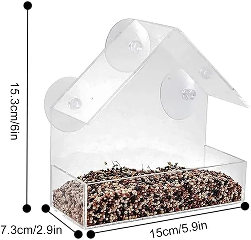 Miniatura 6 de Ochine Casa para pájaros con ventosa fuerte, casa de pájaros de madera, ventana transparente, comedero para pájaros al aire libre, jaula para nido