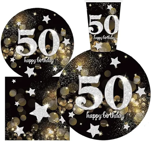 Miniatura 2 de Oojami Juego de suministros para fiesta de cumpleaños número 50, sirve para 30, incluye platos llanos de 9 pulgadas, platos de postre de 7 pulgadas