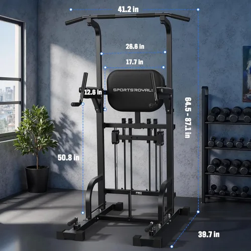 Miniatura 9 de Sportsroyals Power Tower - Estación de barra de dominadas, estación de inmersión estable de 450 libras para gimnasio en casa, equipo de Multi