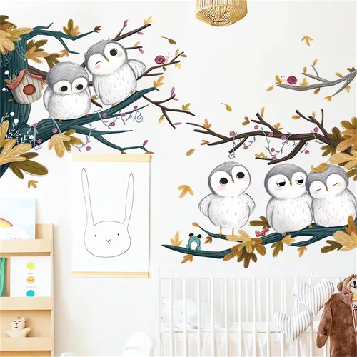 Miniatura 4 de Calcomanías de pared de lindos búhos pequeños, calcomanías de pared de animales de dibujos animados de sacinora para bricolaje, vinilo extraíble