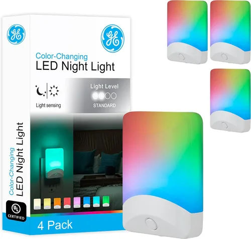 Miniatura 9 de GE 34693 - Luz de noche LED cambiante, modos de color blanco y vibrante, para enchufe, sensor de atardecer y amanecer, eficiencia energética