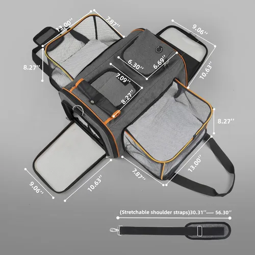 Miniatura 6 de Transportador para gatos, bolsa portátil para mascotas para gatos y perros pequeños, bolsa plegable de malla suave y a prueba de arañazos para Gris+