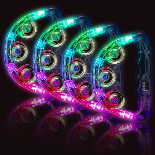 Panderetas musicales con luz LED: pandereta intermitente de mano que brilla en la oscuridad, suministros de fiesta, panderetas LED, instrumento de