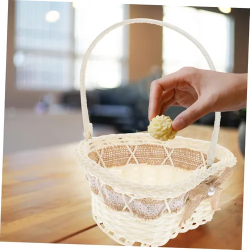 Miniatura 2 de jojofuny Cesta de boda para niña, pétalos, galletas, bolsas pequeñas para recuerdos, cesta de yute de encaje, cesta de yute para niña, cestas