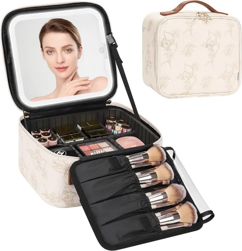 Miniatura 30 de Relavel Estuche de maquillaje con espejo LED, 01-Negro, Bolsa de maquillaje de viaje con espejo LED para niñas