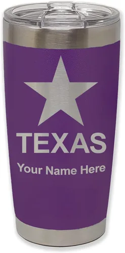 Miniatura 21 de LaserGram Vaso aislado al vacío de 20 onzas, bandera de Texas, grabado personalizado incluido (negro)