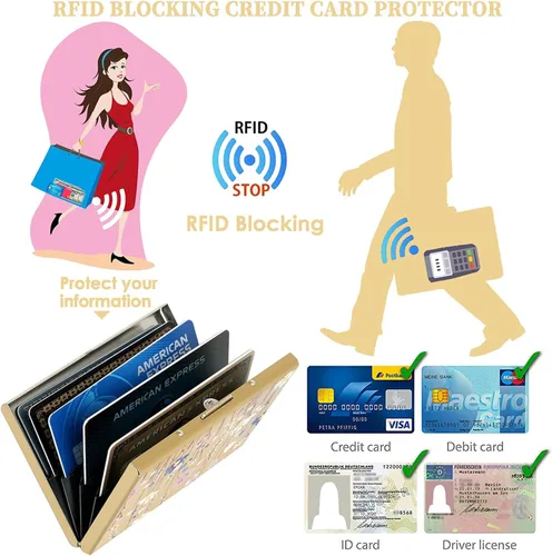 Miniatura 98 de BONSYL® Soporte para tarjetas de crédito, cartera delgada de metal con bloqueo RFID, con 6 ranuras para tarjetas, para mujeres y hombres.