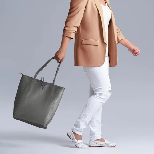 Miniatura 7 de Bolso de mano italiano de piel auténtica para mujer, con cremallera, grande, alto, suave, sin forro, para compras, trabajo, viajes