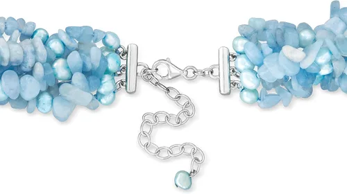 Miniatura 3 de Ross-Simons Collar Torsade de perlas cultivadas azules de 0.197-0.236 in y 850.00 ct. t. w de cuentas de aguamarina con plata de ley. 17.7 in, Gema