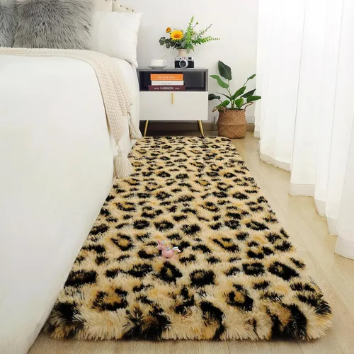 Miniatura 15 de Amearea Soft Small Leopard Rugs for Bedroom, 2x4 Feet Fluffy Black and White Runner Rugs, Comfy Cheetah Print Throw Rug Faux Fur Animal Print Rug