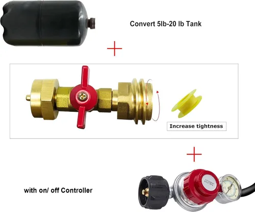Miniatura 4 de Adaptador de tanque de propano de 1 libra a 20 libras con válvula, Conver CGA600 a QCC/Tipo 1 conector macho, se adapta a cilindros desechables de 1