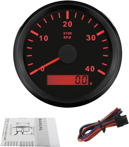 ELING Tacómetro impermeable con contador de revoluciones revolucionarias con medidor de horas 0-4000 RPM, 3.346 in, 9-32 V con retroiluminación
