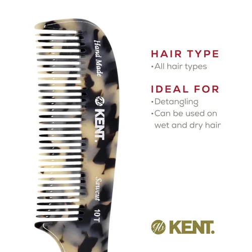 Miniatura 6 de Kent 10T TW Peine grande desempañador de dientes anchos hecho a mano, peine para cabello rizado y grueso, peines desempañadores para cabello húmedo