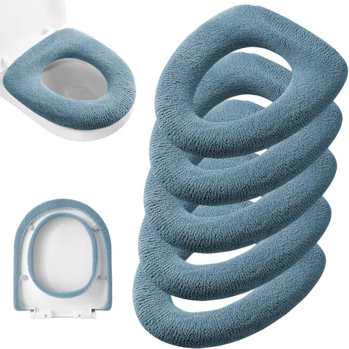 Miniatura 13 de Legigo Paquete de 5 fundas de asiento de inodoro más gruesas, suaves y cálidas, tela de fibra lavable, fácil instalación, cómoda funda de asiento