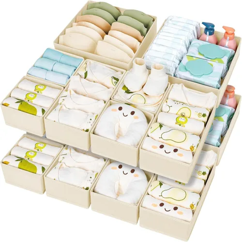 Miniatura 17 de DIMJ Organizador de cajones para ropa, paquete de 12 unidades, organizadores plegables para bebé, organizador de almacenamiento y cómoda para Beige