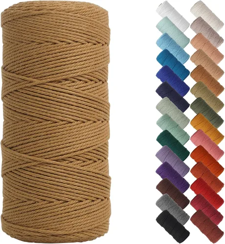 Miniatura 61 de Cordón de macramé de 1/8 pulgadas 220 yardas (200 metros) suministros naturales de macramé, hilo de macramé, cuerda de algodón de color, cuerda