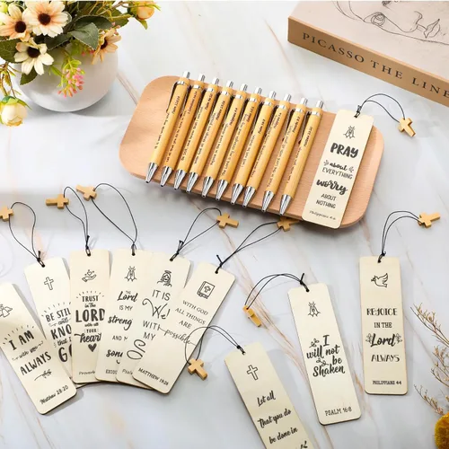 Miniatura 4 de Colarr 30 juegos de regalos cristianos a granel para el día del padre, marcadores de versículos bíblicos con colgante de cruz de madera