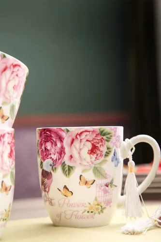 Miniatura 5 de London Boutique Juego de tazas de café de té, 4 porcelana, pájaro, rosa, mariposa, diseño Shabby Chic en caja de regalo, 11 oz