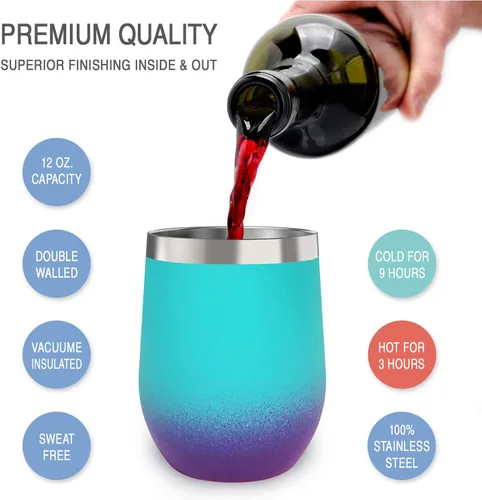 Miniatura 3 de CHILLOUT LIFE - Vaso de acero inoxidable de 12 onzas con tapa, diseño de viaje con aislamiento al vacío de doble pared para café, vino, cócteles