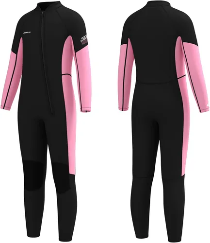 Miniatura 6 de Traje de neopreno de cuerpo completo de 0.118 pulgadas para niños y niñas, ideal para agua fría, cremallera frontal para buceo, esnórquel, surf, Azul