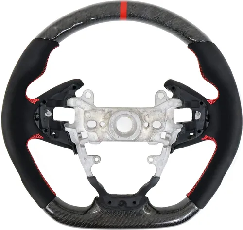 Miniatura 6 de IKON MOTORSPORTS, Volante compatible con Honda Civic de 10ª generación 2016-2021, volante de fibra de carbono sintética tipo ante con costuras rojas