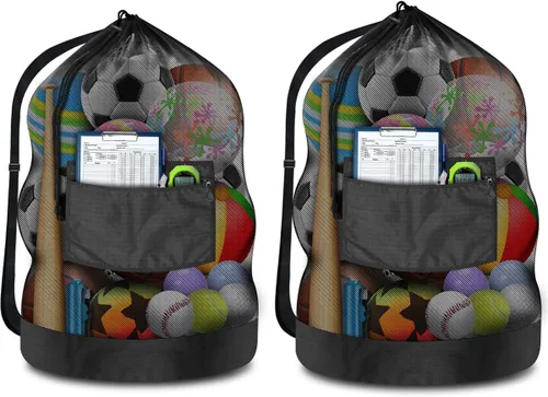 Miniatura 9 de BROTOU Heavy Duty Soccer Ball Net Bag(100L Extra Large Capacity 10-12Balls), Drawstring Mesh Ball Bag with Zipper Pocket, Sports Equipment Storage