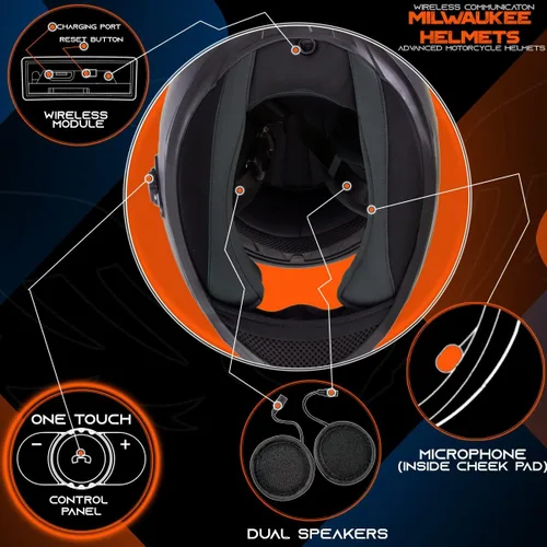 Miniatura 5 de Milwaukee Helmets H520 Casco de motocicleta de cara completa negro con intercomunicador, altavoz y micrófono integrados para hombres/mujeres