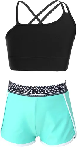 YEAHDOR Kids Girls Ballet Jazz Dance Costume Crop Top with Shorts Pantskirt 2 Piece Gymnastic Outfit Dancewear
