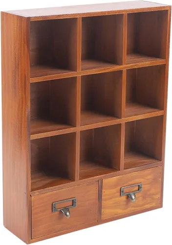 Miniatura 3 de Estante de almacenamiento de 9 cubos, estantería de madera, estante flotante, armario de almacenamiento de escritorio con 2 cajones de 13.1 pulgadas