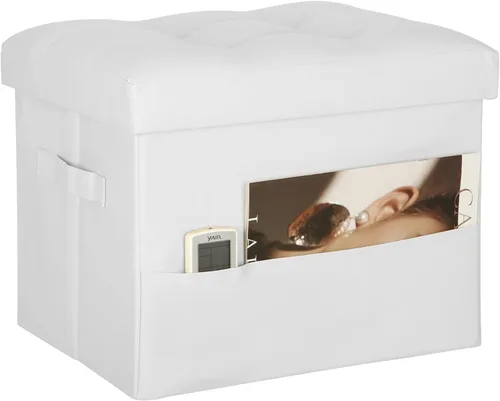 Miniatura 12 de BelugaHelper Otomana de almacenamiento reposapiés taburete, banco reposapiés de cuero plegable con asiento acolchado de espuma más gruesa. Taburete