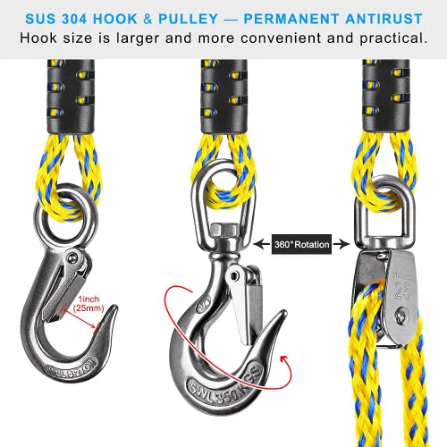 Miniatura 4 de Dolibest Conector rápido de cuerda de remolque para tubería - Arnés de remolque de barco con gancho de acero inoxidable (rotación 360) - 20 pulgadas