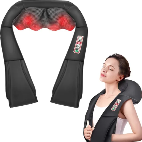 Shiatsu Masajeador de cuello y hombros con calor, masajeador de espalda, masaje eléctrico de tejido profundo 3D para piernas de hombro, alivio del