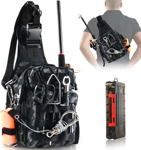 Miniatura 9 de Aertiavty Mochila de pesca, bolsa de pesca con caja de aparejos, bolsa de aparejos de pesca compacta, mochila de aparejos de pesca con soporte