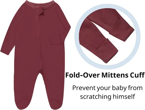Miniatura 3 de Pijama de rayón de bambú con pies para bebé, de una pieza, manga larga, con cremallera de 2 vías, para niños y niñas