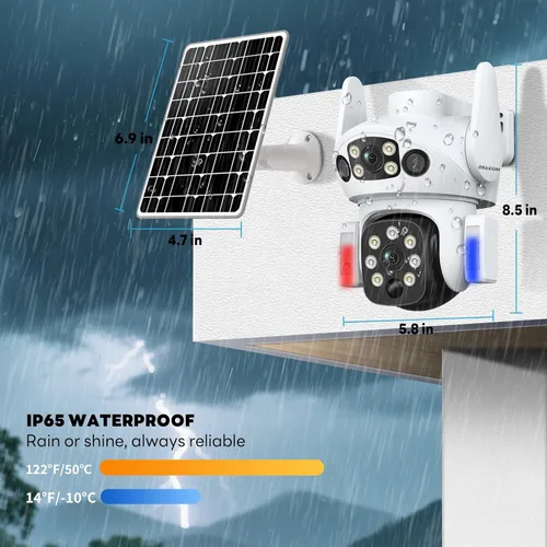 Miniatura 8 de Cámara solar inalámbrica al aire libre, cámara de seguridad de doble lente para casa y granja, alarma de luz y visión nocturna a color, cámara al