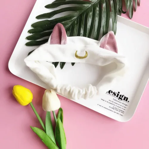 Miniatura 5 de Ziper Lindo gato Usagi Luna Cosmético Diadema de ducha Diadema (blanco)