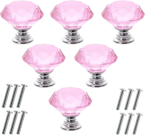Miniatura 9 de Akstore 6 pomos de cristal para gabinetes de 1.18 pulgadas (1.181 in) con forma de diamante, para cajones de cocina, aparador, armario, tiradores