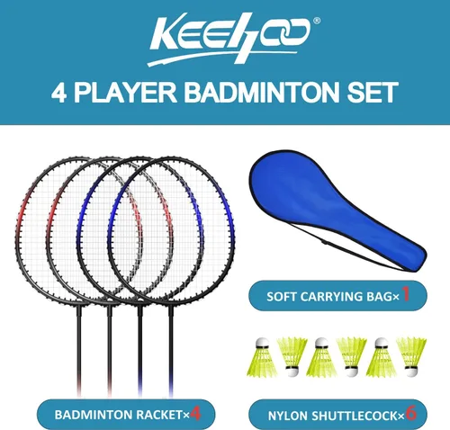 Miniatura 2 de Juego de 2, 4, 6 raquetas de bádminton Keehoo para adultos y niños, juego de bádminton para la playa, el césped, el patio trasero, deportes al aire