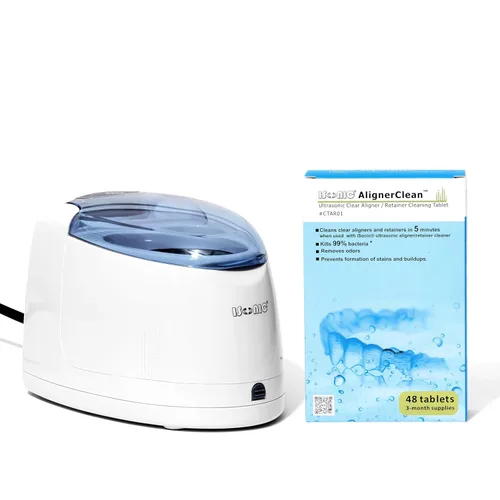 iSonic F3900 Limpiador ultrasónico para prótesis dental/alineador/retenedor para todos los aparatos dentales con 1 caja de tabletas de limpieza